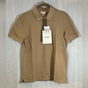 Alexander McQueen Logo Tape Cotton Piqué Polo, Beige, Size Small, NWT